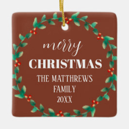 Wreath Frohe Weihnachts-Foto Name Terracotta Keramikornament