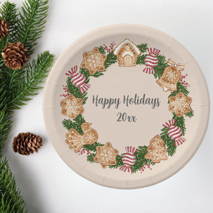 Wreath Gingerbrew House Weihnachtsfeier Pappteller