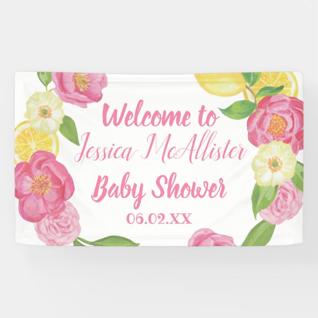 Wreath Girl Pink Roses Yellow Lemon Kinderdusche Banner (Horizontal)