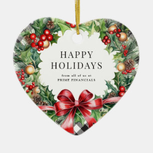 Wreath Holly Berries Black Kariert Business Keramik Ornament