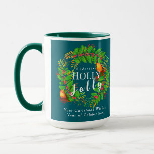 Wreath Holly Jolly Family Dark Aquamarin Tasse