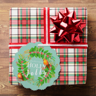 Wreath Holly Jolly Family Light Aquamarin Ornament Karte