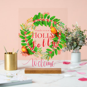 Wreath Holly Jolly Family White Acrylschild