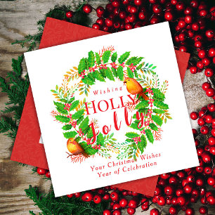 Wreath Holly Jolly Family White Feiertagskarte