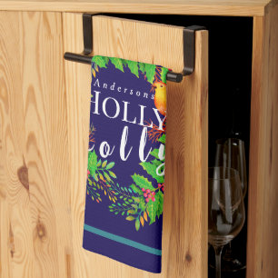 Wreath Holly Jolly Navy Geschirrtuch