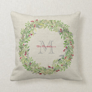 Wreath mit mit Monogramm Namen u. Initiale Kissen