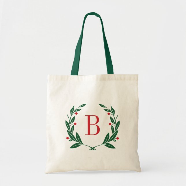 Wreath Monogram Holiday Tote Bag Tragetasche (Vorne)