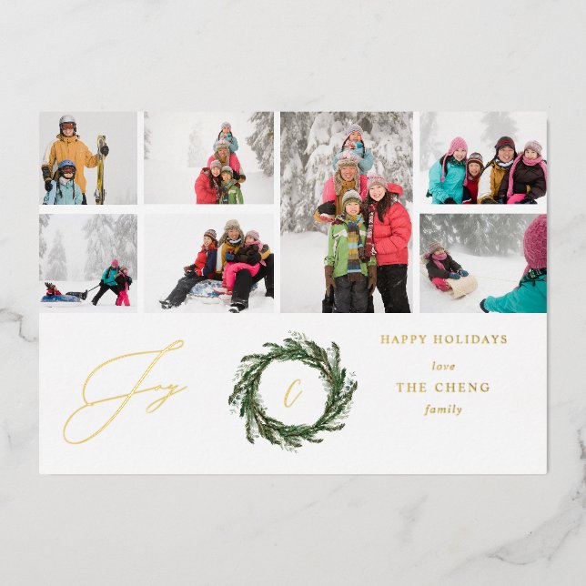 Wreath Monogram Joy Rustic 7 Foto Folieneinladung (Vorderseite)