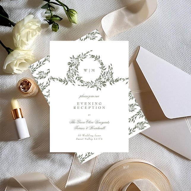 Wreath Monogram Sage Green Eleganter Empfang Begleitkarte (Von Creator hochgeladen)