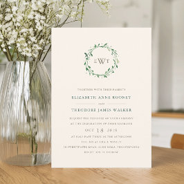 Wreath Monogram Wedding Einladung | Tarnfarben