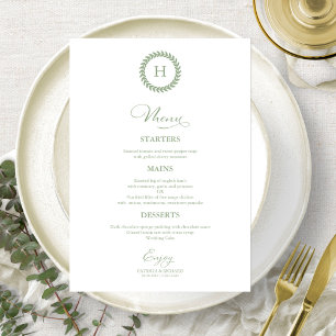 Wreath Monogram Wedding Menu Cards Grüne Seite Menükarte