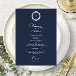 Wreath Monogram Wedding Menu Cards Navy Blue Menükarte<br><div class="desc">Eine schicke Kalligraphy Wedding Menu Card. I do offer a free customisation service,  if you have any anfragen or special requests,  please feel free to contact me.</div>