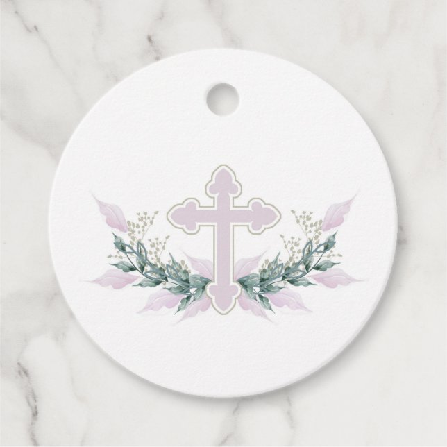 Wreath Pink Cross Kommunion Taufe Christening Geschenkanhänger (Vorderseite)