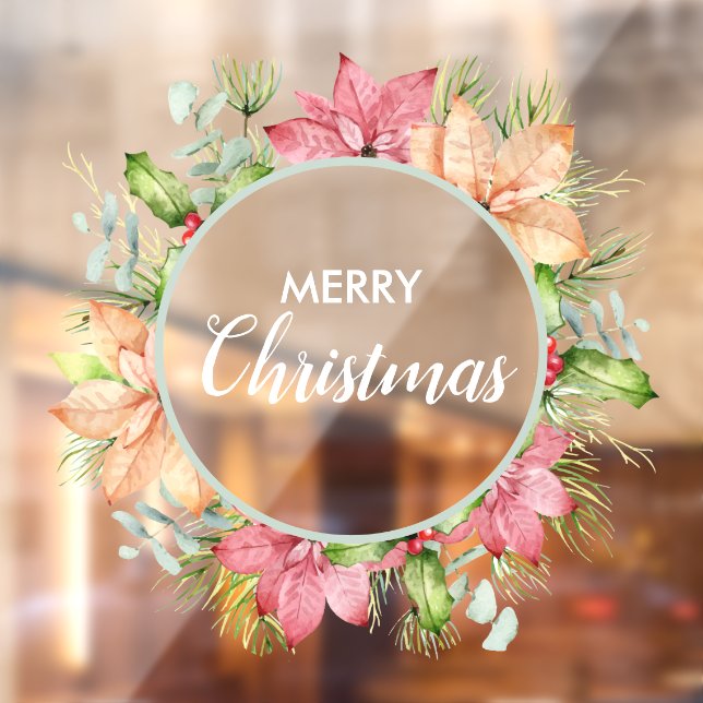 Wreath Poinsettia Holly Berries Fensteraufkleber (Blatt 2)