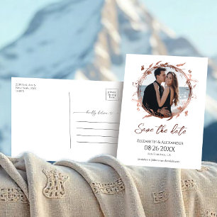 Wreath Rose Gold Foil Foto Save the Date Postkarte