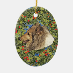 Wreath Rough Collie Keramikornament