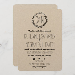 Wreath Rustic Kraft Hochzeit Einladung