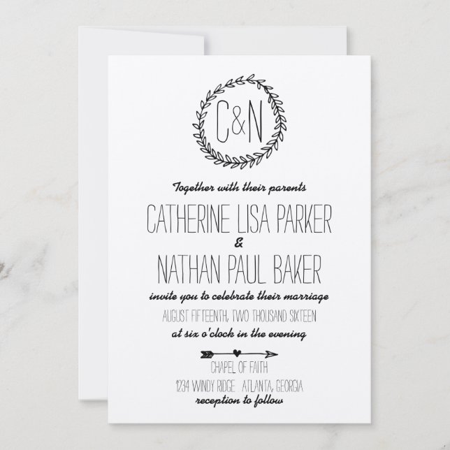 Wreath Rustic Kraft Wedding Einladung (Vorderseite)