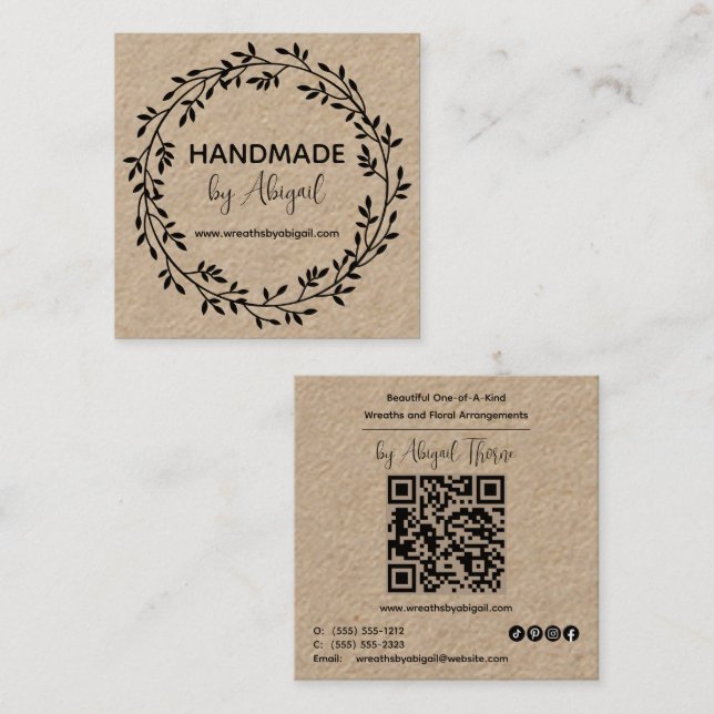 Wreath Vines Handmade | Handgefertigte Visitenkart Quadratische Visitenkarte (Vorne/Hinten)