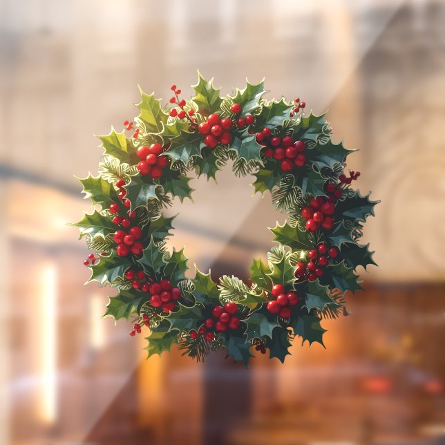 Wreath With Holly Berries Vector Art Logo Fensteraufkleber (Blatt 2)