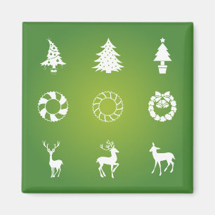 Wreathes Rentier and Christmas Trees Silhouette Magnet