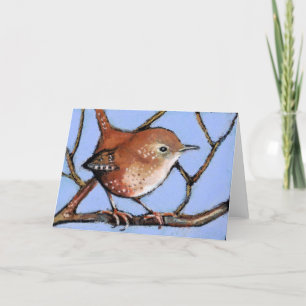 WREN, BIRD, in Ölpastel Karte