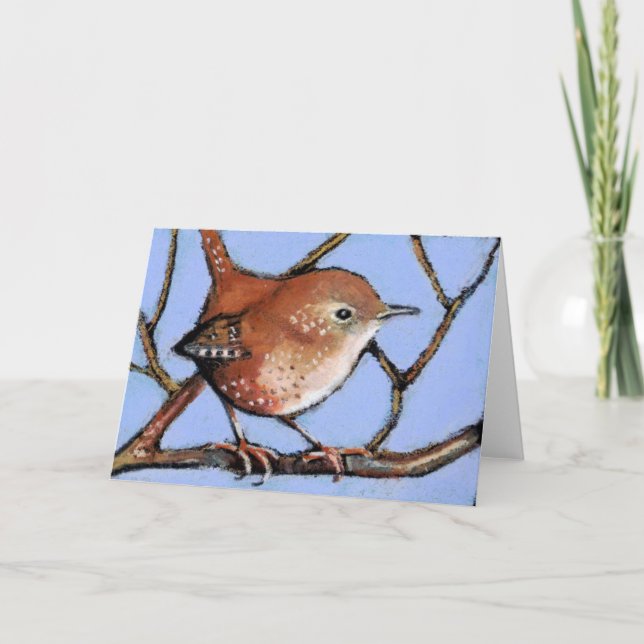 WREN, BIRD, in Ölpastel Karte (Vorderseite)