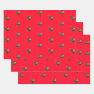 Wren Bird Singing Vivid Red Geschenkpapier Set