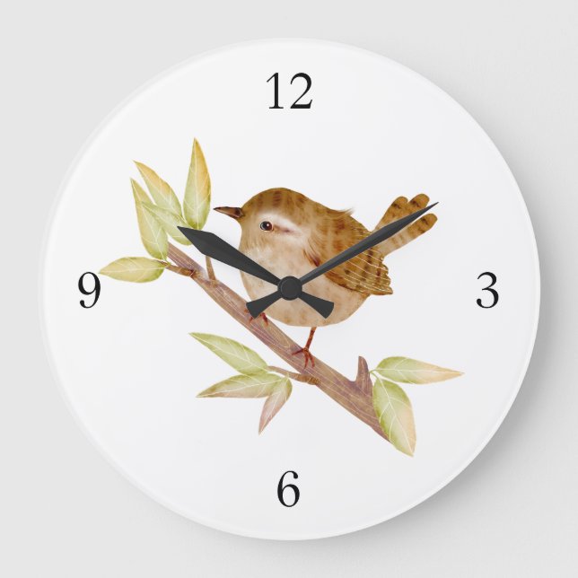 Wren Bird Wall Clock Große Wanduhr (Vorderseite)