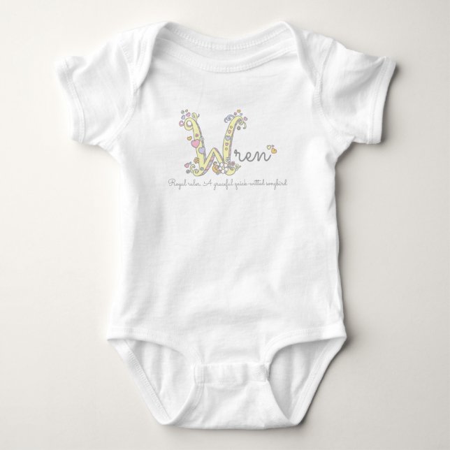 Wren girls name meaning monogram romper baby strampler (Vorderseite)