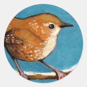 WREN IM ÖLPASTEL RUNDER AUFKLEBER