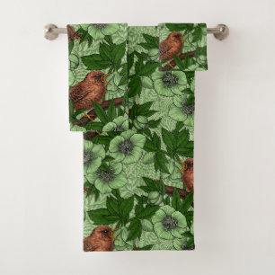 Wren und Hellebore, hellgrün Badhandtuch Set