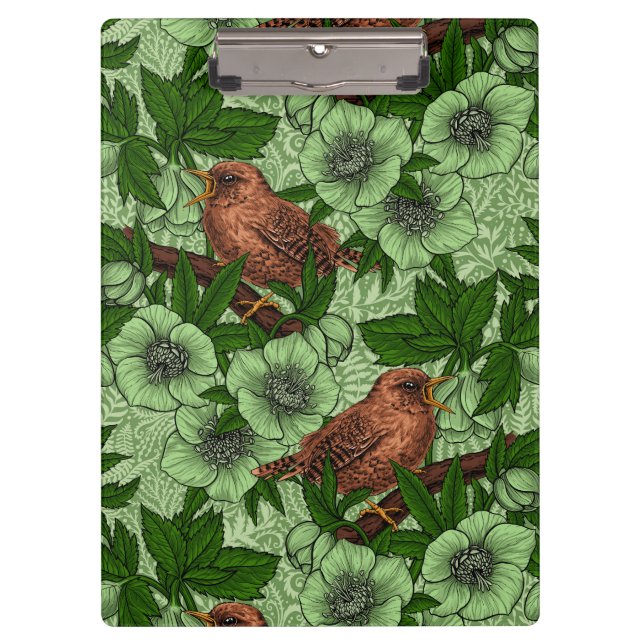 Wren und Hellebore, hellgrün Klemmbrett (Vorderseite)