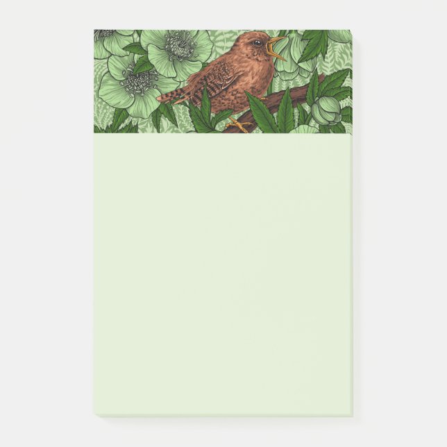 Wren und Hellebore, hellgrün Post-it Klebezettel (Vorderseite)