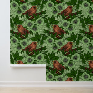 Wren und Hellebore, hellgrün Tapete