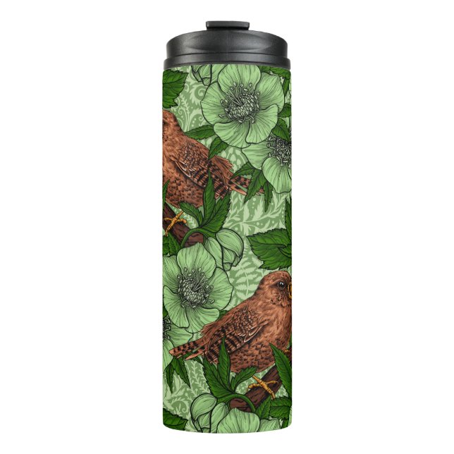 Wren und Hellebore, hellgrün Thermosbecher (Vorderseite)