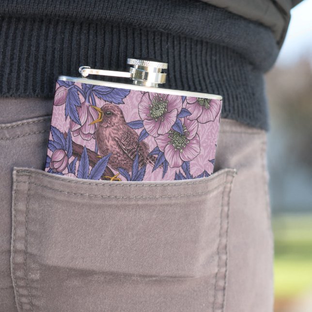 Wren und Hellebore, rosa und violett Flachmann (Beispiel)