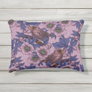 Wren und Hellebore, rosa und violett Kissen Für Draußen