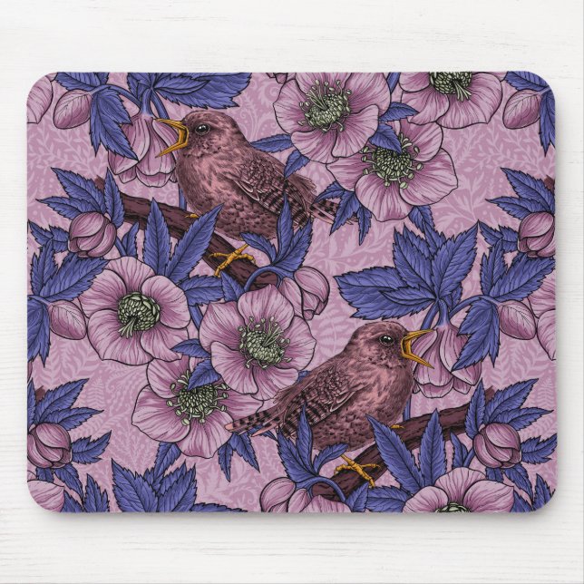 Wren und Hellebore, rosa und violett Mousepad (Vorne)