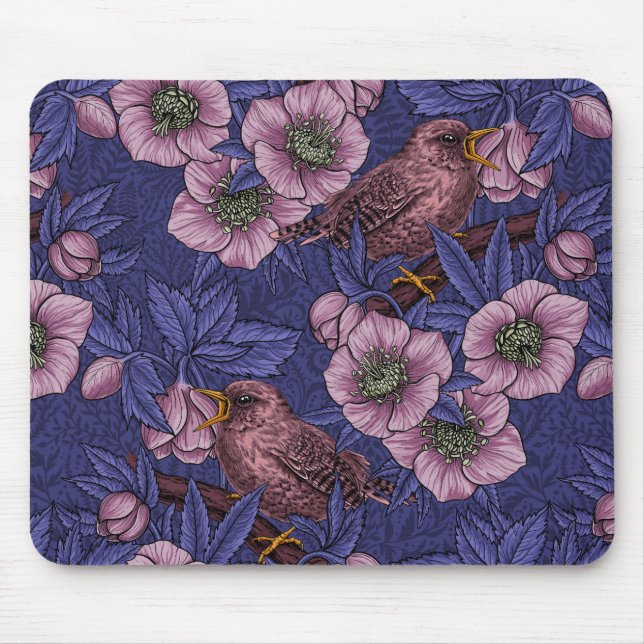 Wren und Hellebore, violett und rosa Mousepad (Vorne)