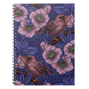 Wren und Hellebore, violett und rosa Notizblock