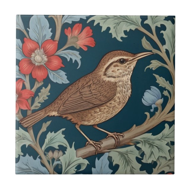 Wren William Morris Stil Direkt gegenüber Bird Fliese (Vorderseite)
