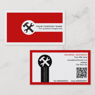 Wrench and hammer handyman construction red visitenkarte