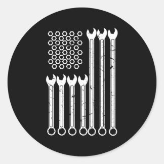 Wrench Bolt Repair Patriotic Usa Flag Runder Aufkleber
