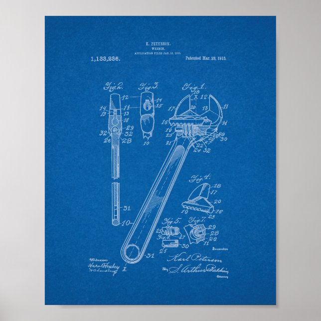 Wrench Patent - Blueprint Poster (Vorne)