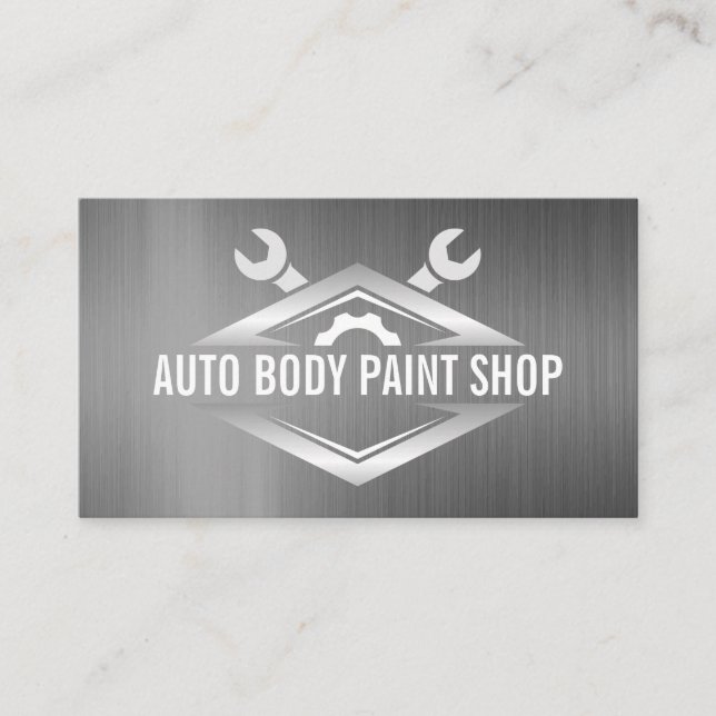 Wrenches Gear | Metallischer Hintergrund Visitenkarte (Vorderseite)