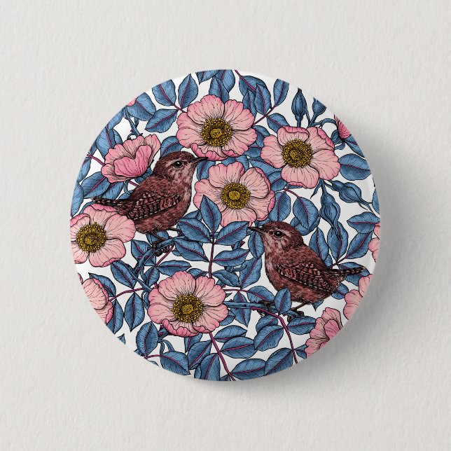 Wrens in den Rose Button (Vorderseite)