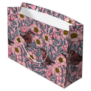Wrens in den Rose Große Geschenktüte