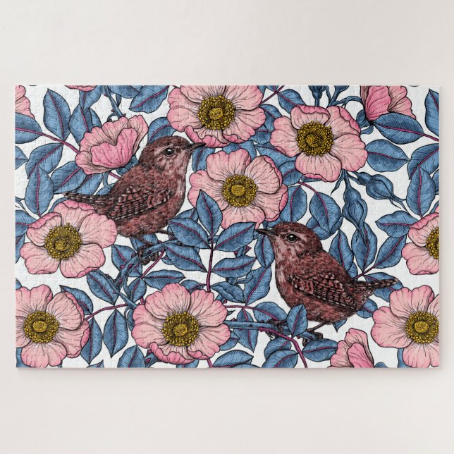 Wrens in den Rose Puzzle (Horizontal)