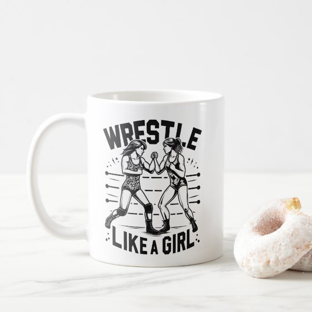 Wrestle Like A Girl,  Fighter Lady, Feminist Power Kaffeetasse (Mit Donut)